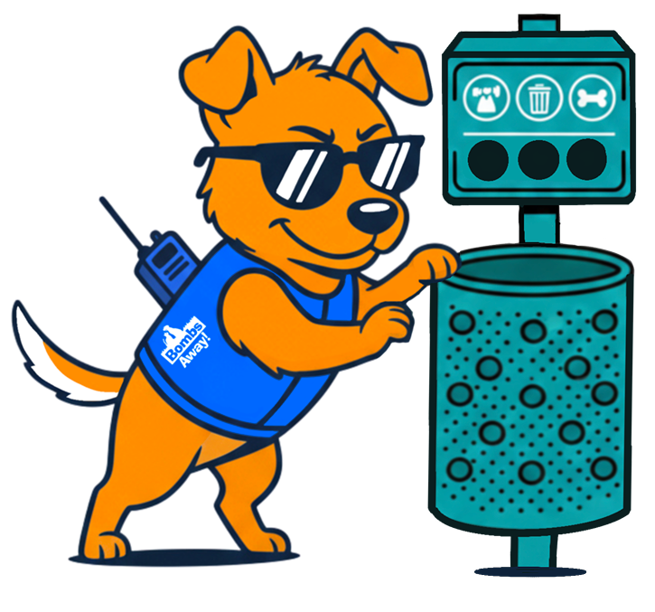 Dog leaning on waste station