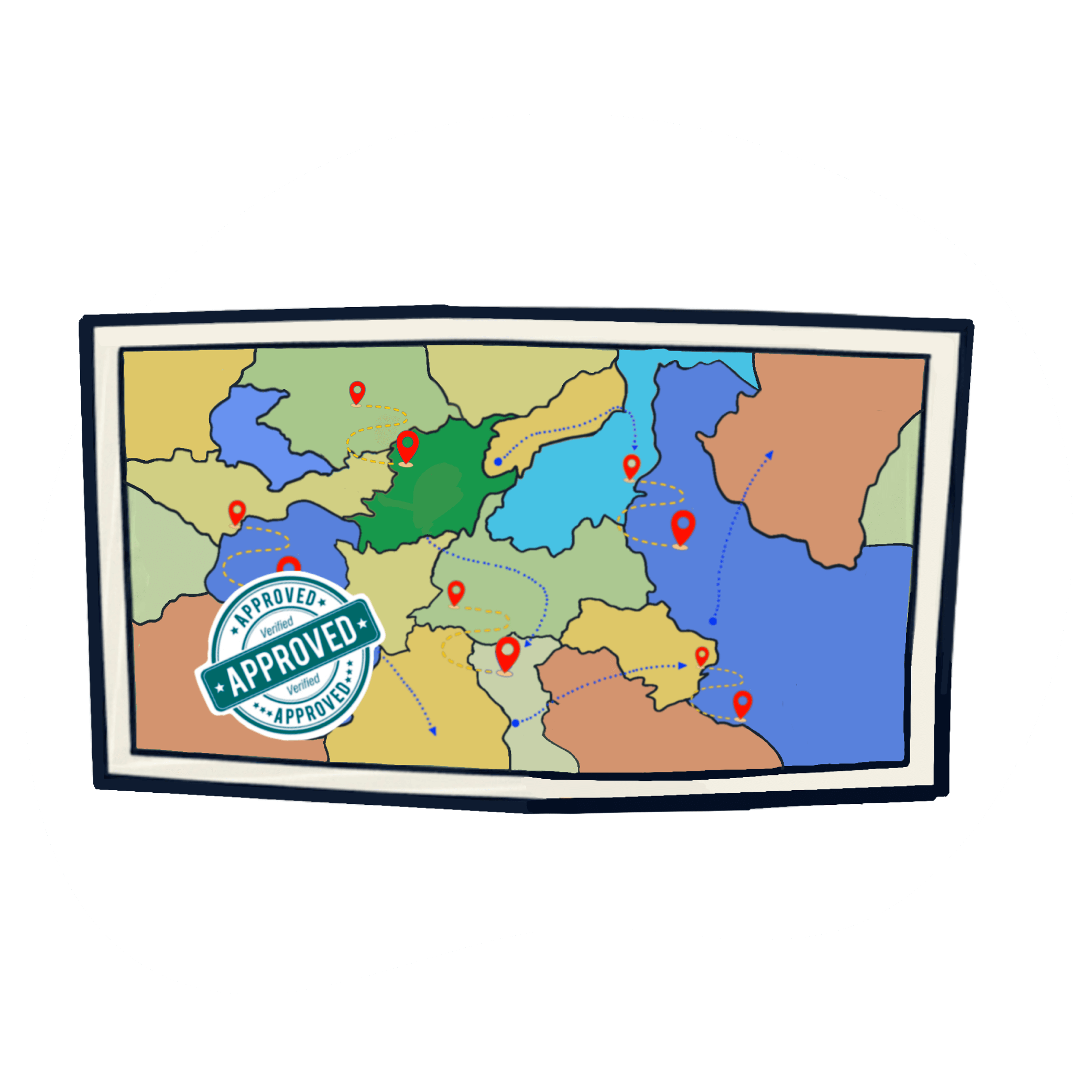 mission map with approved stamp